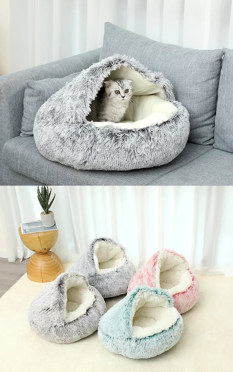 Winter Plush Pet Cat Bed Round Cat Cushion Cat House 2 In 1 Warm Cats Basket Pet Sleep Bag Kitten Nest Kennel for Small Dog Cats