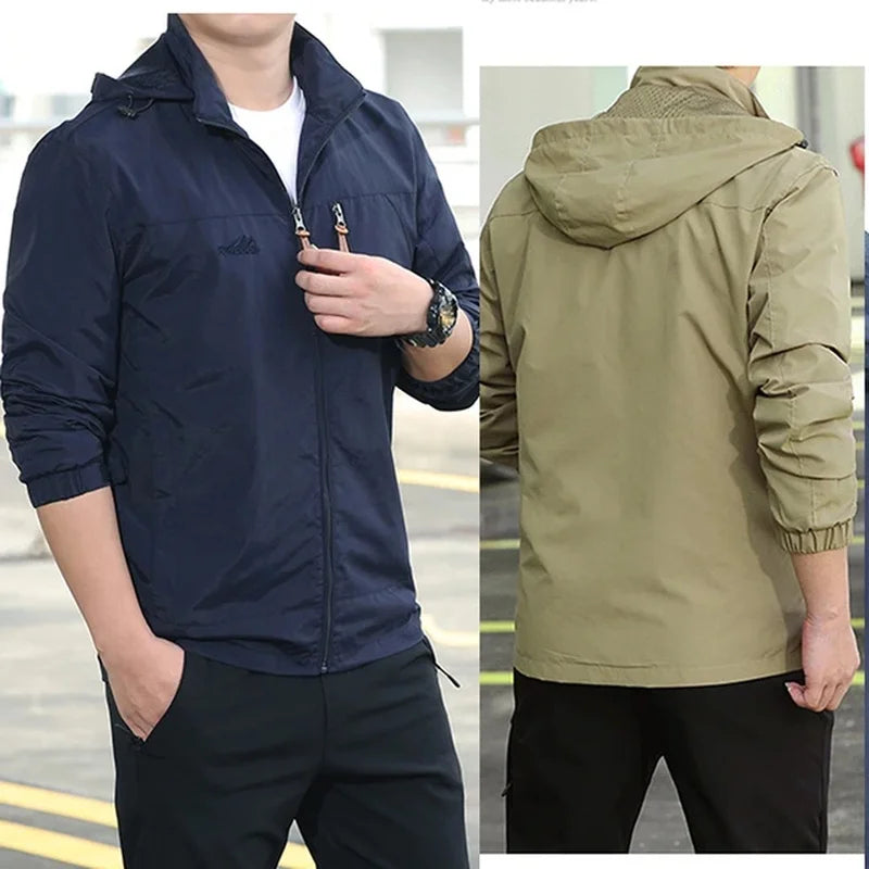 Windbreaker Men Tactical Jacket Waterproof Outdoor Hooded Coat Sports Military European Size S-5XL Field Climbing Thin Outwear