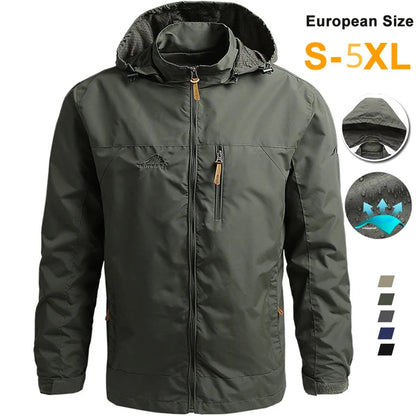 Windbreaker Men Tactical Jacket Waterproof Outdoor Hooded Coat Sports Military European Size S-5XL Field Climbing Thin Outwear